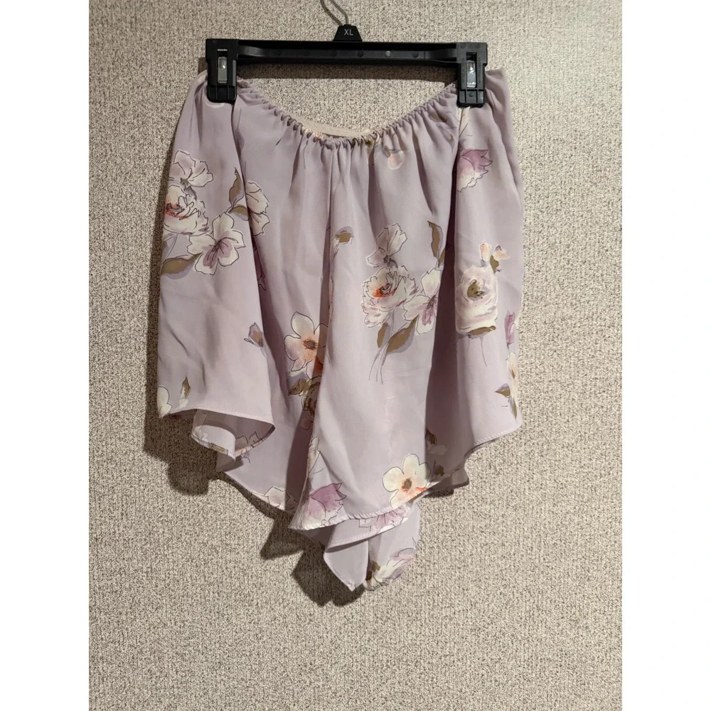 Delicates Floral Lingerie Set Purple Lace Trim Bralette and Tap Shorts Small